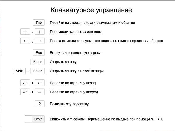 На странице поисковых результатов «Яндекса» заработало клавиатурное управление