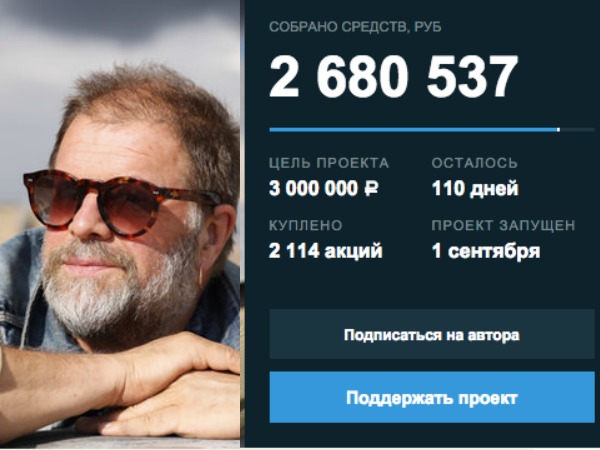 Краудфандинг принес Гребенщикову больше 2 млн рублей за сутки